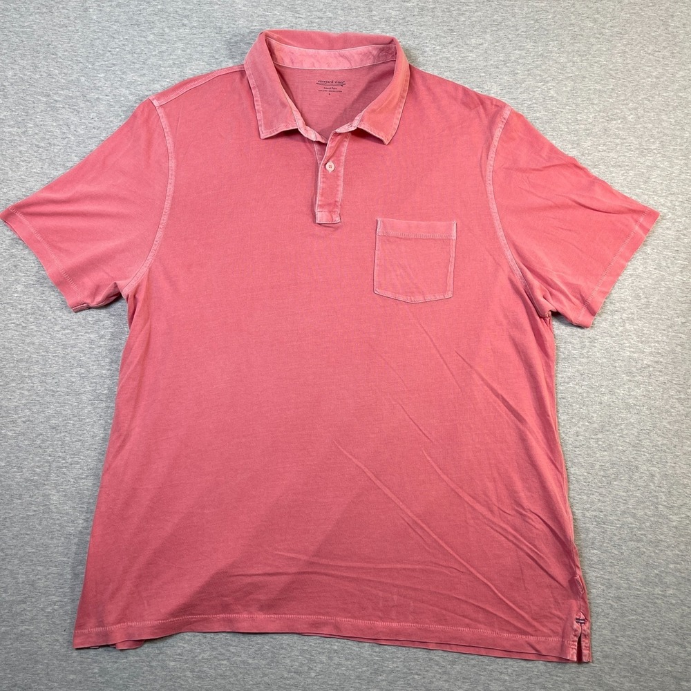 Vineyard Vines Island Polo Shirt Mens Large L Coral Pink Salmon Pima Pocket Tee